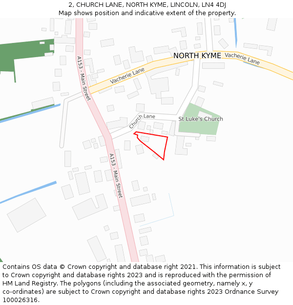 2, CHURCH LANE, NORTH KYME, LINCOLN, LN4 4DJ: Location map and indicative extent of plot