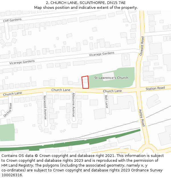 2, CHURCH LANE, SCUNTHORPE, DN15 7AE: Location map and indicative extent of plot