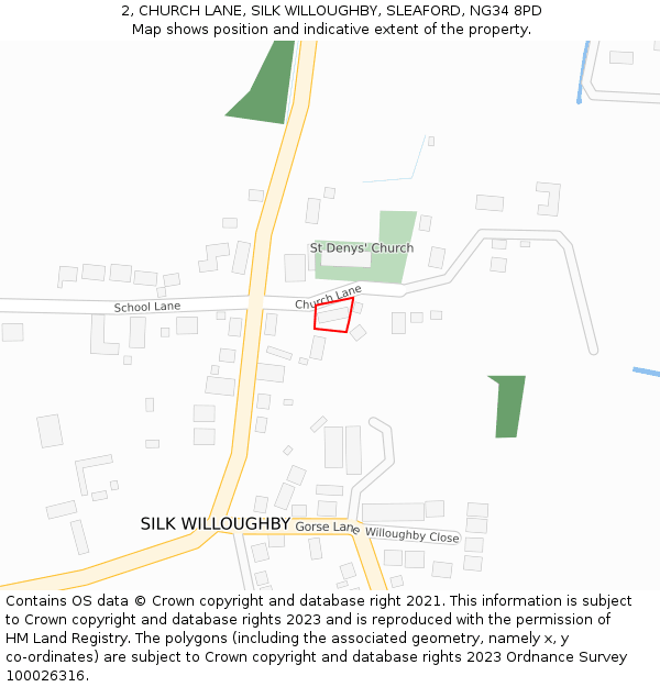 2, CHURCH LANE, SILK WILLOUGHBY, SLEAFORD, NG34 8PD: Location map and indicative extent of plot