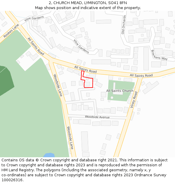 2, CHURCH MEAD, LYMINGTON, SO41 8FN: Location map and indicative extent of plot