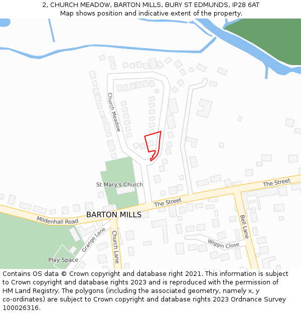 2, CHURCH MEADOW, BARTON MILLS, BURY ST EDMUNDS, IP28 6AT: Location map and indicative extent of plot