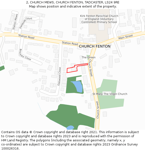 2, CHURCH MEWS, CHURCH FENTON, TADCASTER, LS24 9RE: Location map and indicative extent of plot