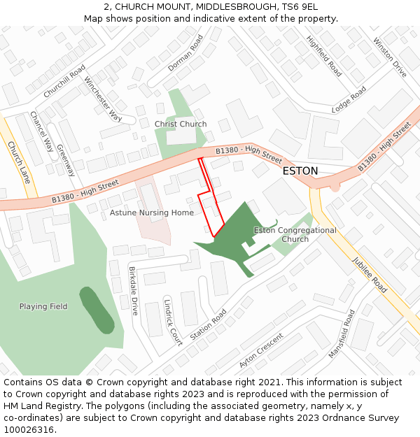 2, CHURCH MOUNT, MIDDLESBROUGH, TS6 9EL: Location map and indicative extent of plot