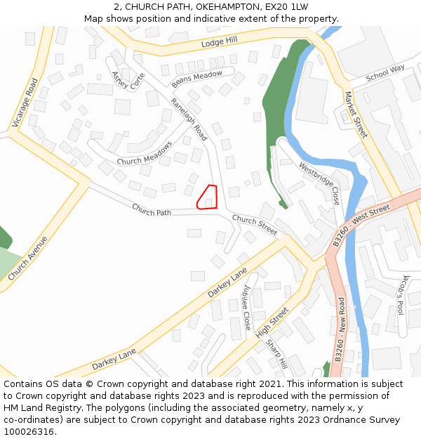 2, CHURCH PATH, OKEHAMPTON, EX20 1LW: Location map and indicative extent of plot