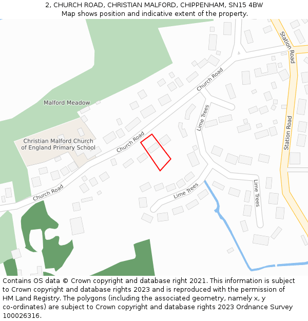 2, CHURCH ROAD, CHRISTIAN MALFORD, CHIPPENHAM, SN15 4BW: Location map and indicative extent of plot