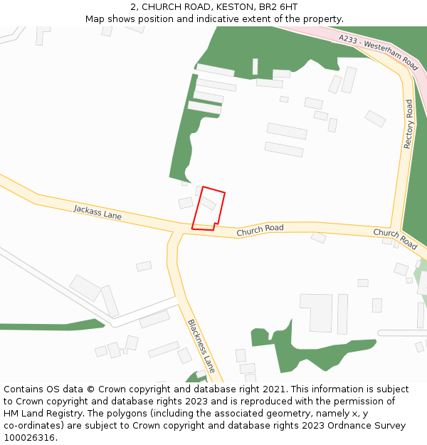 2, CHURCH ROAD, KESTON, BR2 6HT: Location map and indicative extent of plot