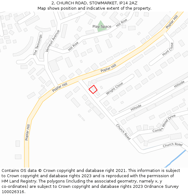 2, CHURCH ROAD, STOWMARKET, IP14 2AZ: Location map and indicative extent of plot