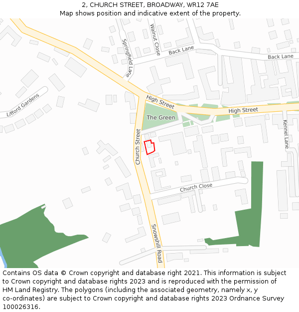 2, CHURCH STREET, BROADWAY, WR12 7AE: Location map and indicative extent of plot