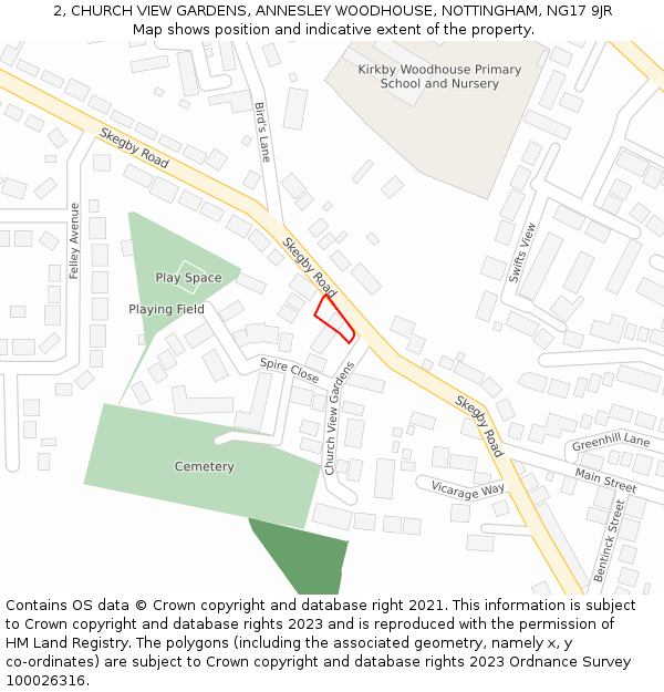 2, CHURCH VIEW GARDENS, ANNESLEY WOODHOUSE, NOTTINGHAM, NG17 9JR: Location map and indicative extent of plot