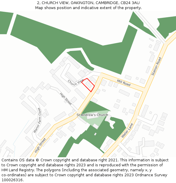 2, CHURCH VIEW, OAKINGTON, CAMBRIDGE, CB24 3AU: Location map and indicative extent of plot
