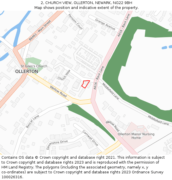 2, CHURCH VIEW, OLLERTON, NEWARK, NG22 9BH: Location map and indicative extent of plot