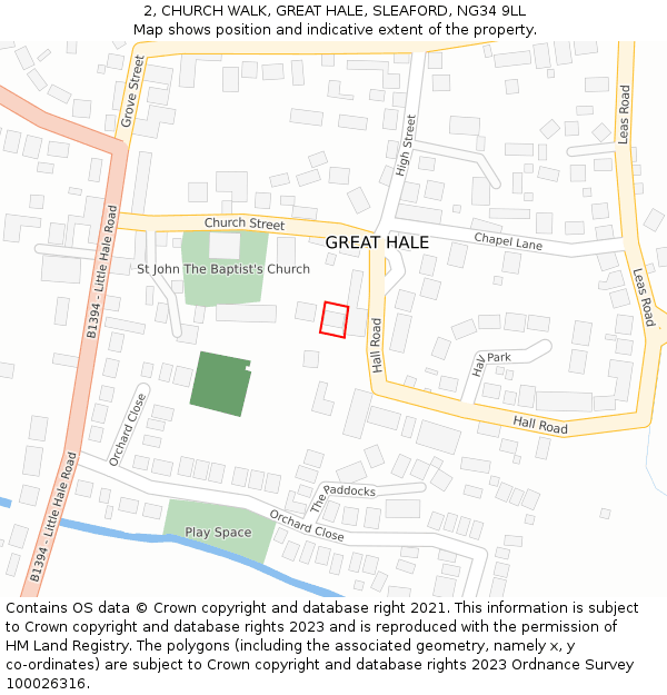 2, CHURCH WALK, GREAT HALE, SLEAFORD, NG34 9LL: Location map and indicative extent of plot