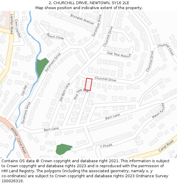 2, CHURCHILL DRIVE, NEWTOWN, SY16 2LE: Location map and indicative extent of plot