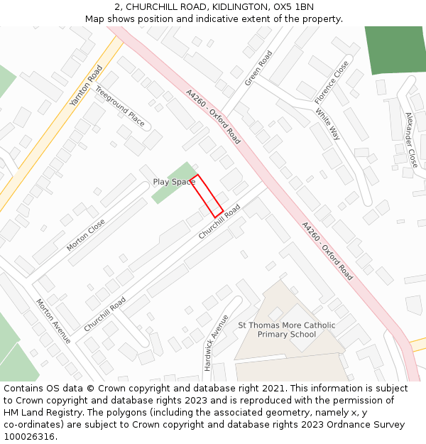 2, CHURCHILL ROAD, KIDLINGTON, OX5 1BN: Location map and indicative extent of plot