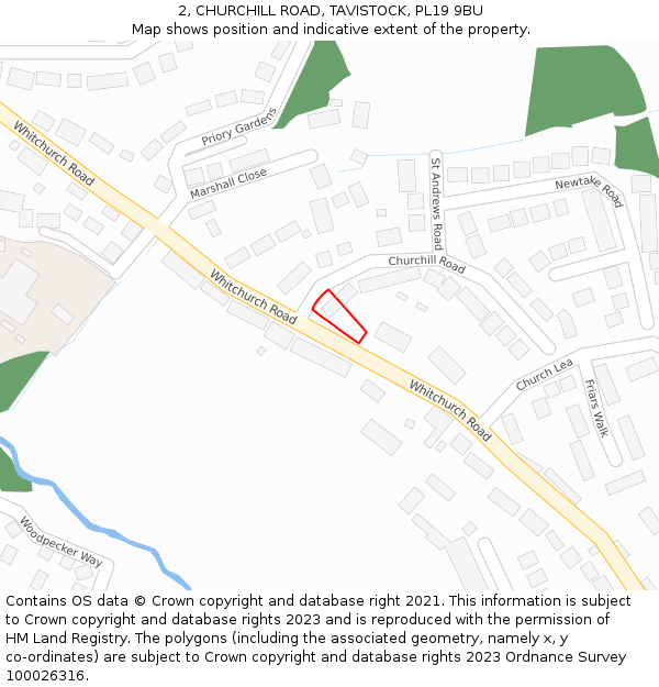 2, CHURCHILL ROAD, TAVISTOCK, PL19 9BU: Location map and indicative extent of plot