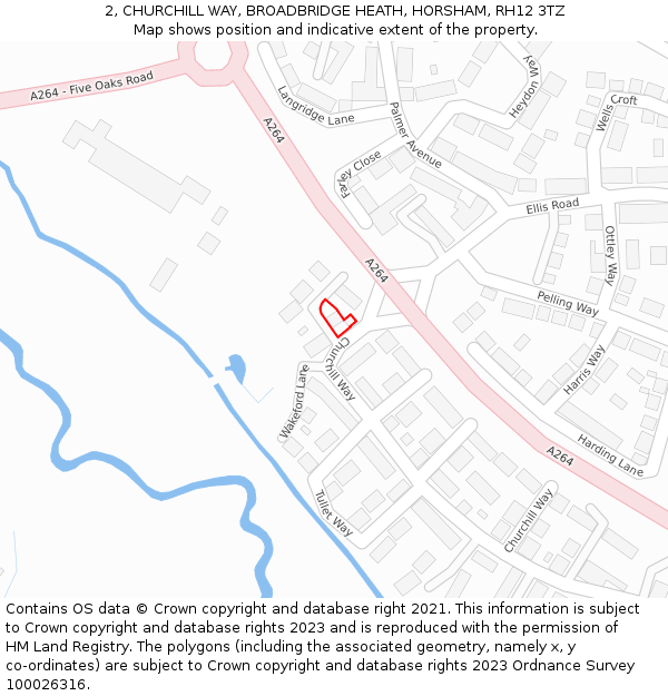 2, CHURCHILL WAY, BROADBRIDGE HEATH, HORSHAM, RH12 3TZ: Location map and indicative extent of plot