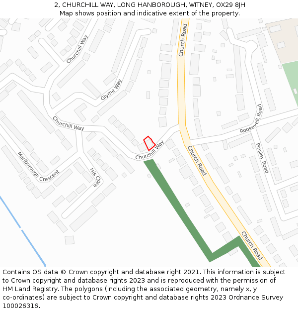 2, CHURCHILL WAY, LONG HANBOROUGH, WITNEY, OX29 8JH: Location map and indicative extent of plot