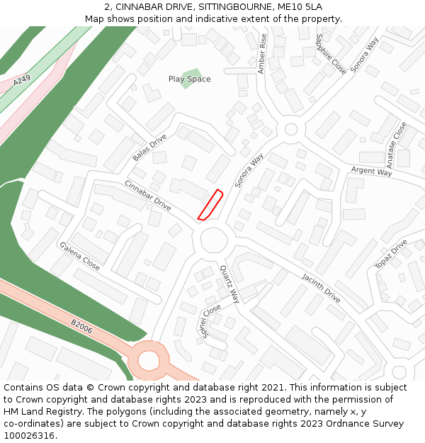 2, CINNABAR DRIVE, SITTINGBOURNE, ME10 5LA: Location map and indicative extent of plot