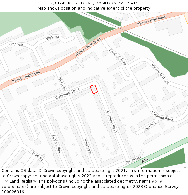 2, CLAREMONT DRIVE, BASILDON, SS16 4TS: Location map and indicative extent of plot