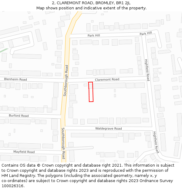 2, CLAREMONT ROAD, BROMLEY, BR1 2JL: Location map and indicative extent of plot