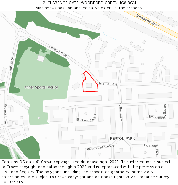 2, CLARENCE GATE, WOODFORD GREEN, IG8 8GN: Location map and indicative extent of plot