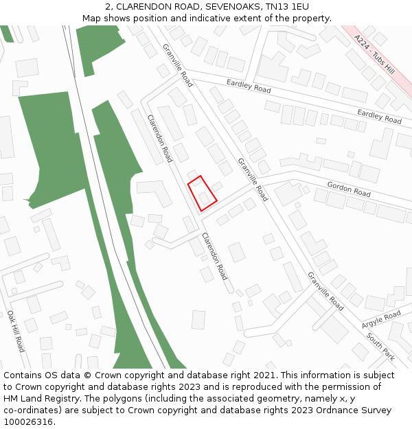 2, CLARENDON ROAD, SEVENOAKS, TN13 1EU: Location map and indicative extent of plot
