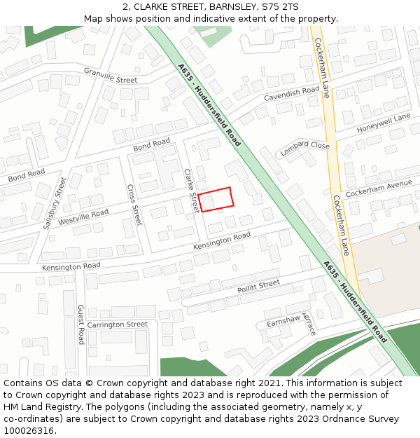 2, CLARKE STREET, BARNSLEY, S75 2TS: Location map and indicative extent of plot