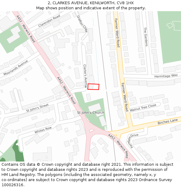 2, CLARKES AVENUE, KENILWORTH, CV8 1HX: Location map and indicative extent of plot