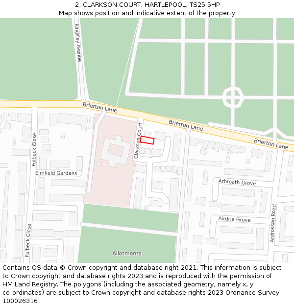 2, CLARKSON COURT, HARTLEPOOL, TS25 5HP: Location map and indicative extent of plot