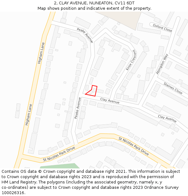 2, CLAY AVENUE, NUNEATON, CV11 6DT: Location map and indicative extent of plot