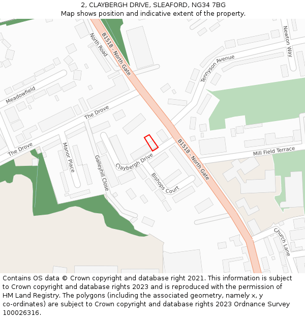2, CLAYBERGH DRIVE, SLEAFORD, NG34 7BG: Location map and indicative extent of plot