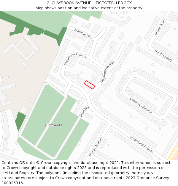 2, CLAYBROOK AVENUE, LEICESTER, LE3 2GX: Location map and indicative extent of plot