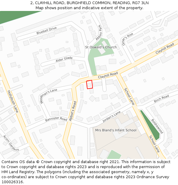 2, CLAYHILL ROAD, BURGHFIELD COMMON, READING, RG7 3LN: Location map and indicative extent of plot