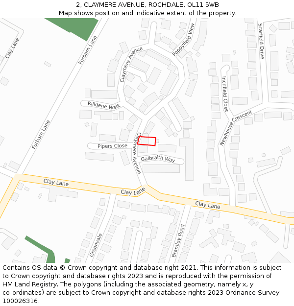 2, CLAYMERE AVENUE, ROCHDALE, OL11 5WB: Location map and indicative extent of plot