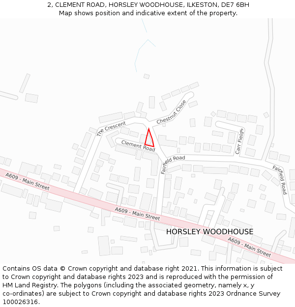 2, CLEMENT ROAD, HORSLEY WOODHOUSE, ILKESTON, DE7 6BH: Location map and indicative extent of plot