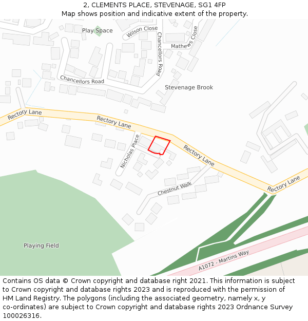2, CLEMENTS PLACE, STEVENAGE, SG1 4FP: Location map and indicative extent of plot