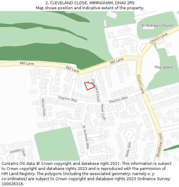 2, CLEVELAND CLOSE, IMMINGHAM, DN40 2RS: Location map and indicative extent of plot