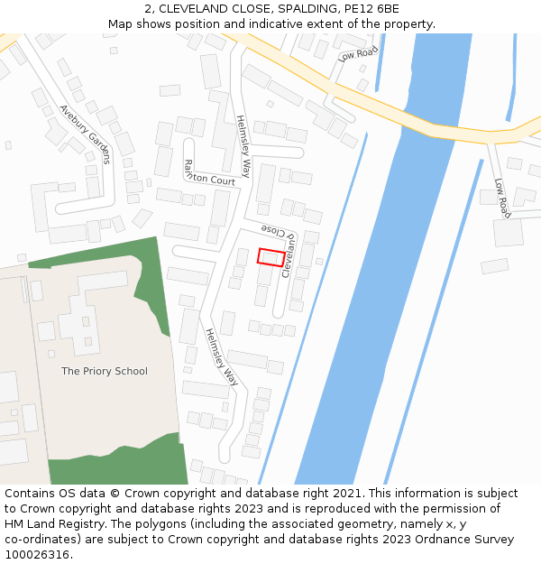 2, CLEVELAND CLOSE, SPALDING, PE12 6BE: Location map and indicative extent of plot