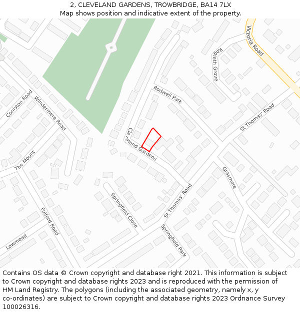 2, CLEVELAND GARDENS, TROWBRIDGE, BA14 7LX: Location map and indicative extent of plot