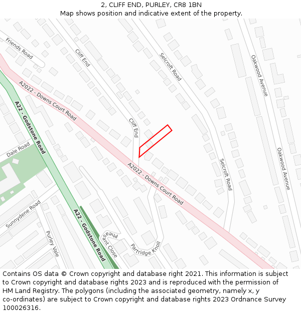 2, CLIFF END, PURLEY, CR8 1BN: Location map and indicative extent of plot