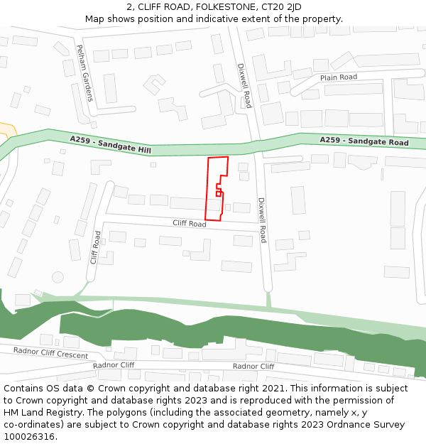 2, CLIFF ROAD, FOLKESTONE, CT20 2JD: Location map and indicative extent of plot