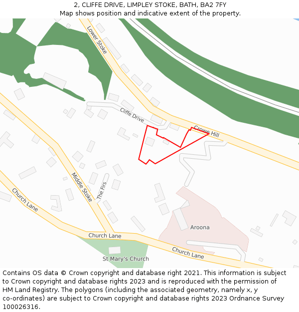 2, CLIFFE DRIVE, LIMPLEY STOKE, BATH, BA2 7FY: Location map and indicative extent of plot