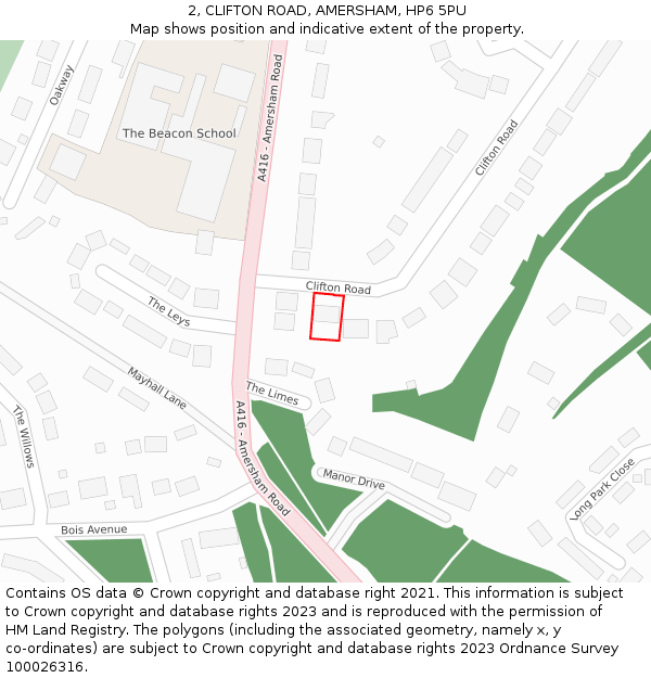 2, CLIFTON ROAD, AMERSHAM, HP6 5PU: Location map and indicative extent of plot