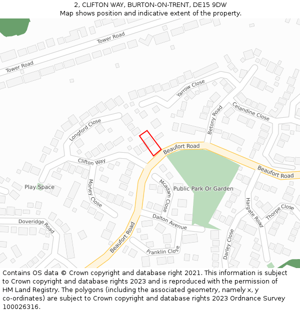2, CLIFTON WAY, BURTON-ON-TRENT, DE15 9DW: Location map and indicative extent of plot