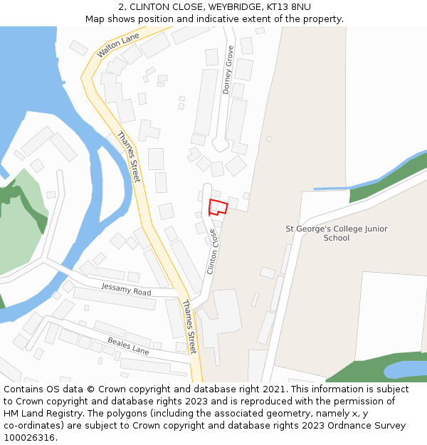 2, CLINTON CLOSE, WEYBRIDGE, KT13 8NU: Location map and indicative extent of plot