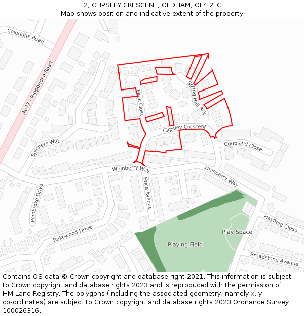 2, CLIPSLEY CRESCENT, OLDHAM, OL4 2TG: Location map and indicative extent of plot
