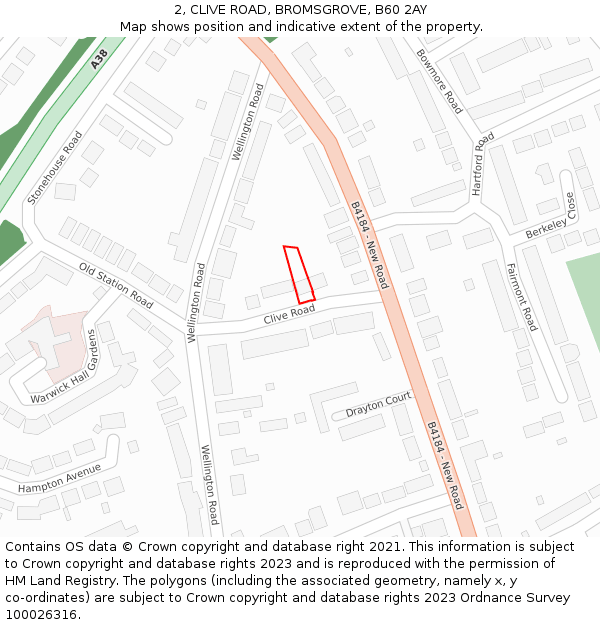 2, CLIVE ROAD, BROMSGROVE, B60 2AY: Location map and indicative extent of plot