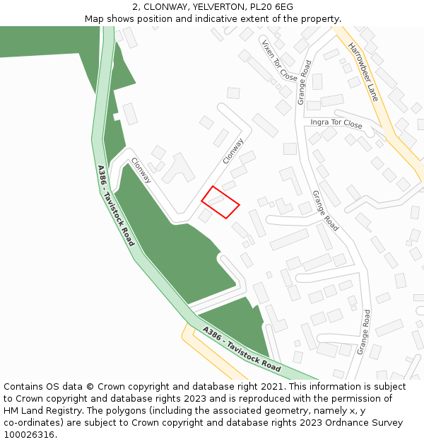 2, CLONWAY, YELVERTON, PL20 6EG: Location map and indicative extent of plot