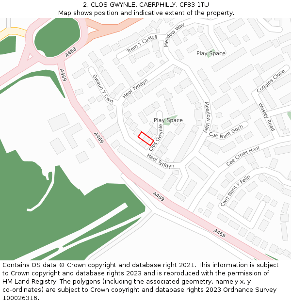 2, CLOS GWYNLE, CAERPHILLY, CF83 1TU: Location map and indicative extent of plot