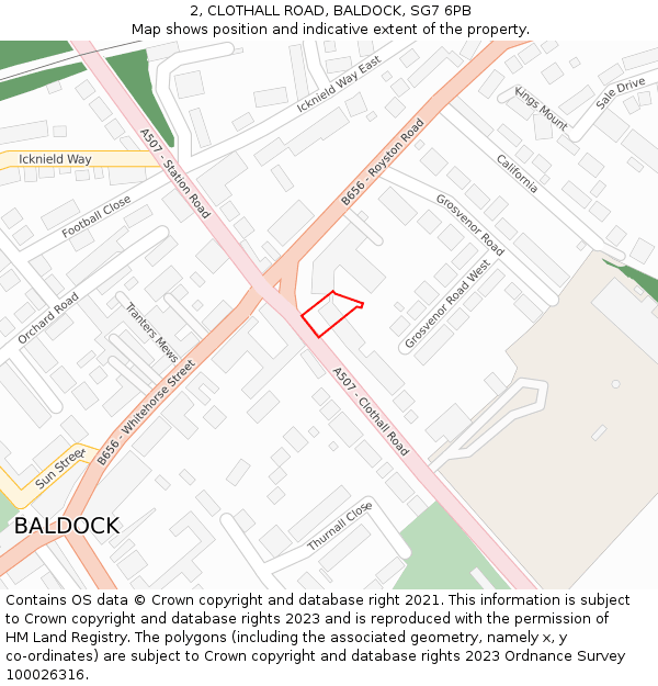 2, CLOTHALL ROAD, BALDOCK, SG7 6PB: Location map and indicative extent of plot